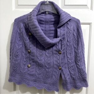 Like New RALPH LAUREN CABLE-KNIT SWEATER PONCHO sz Women Small purple button up